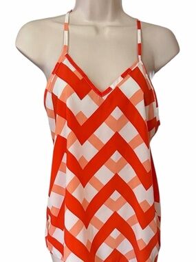 fab'rik Orange Chevron Spaghetti Strap V-Neck Blouse